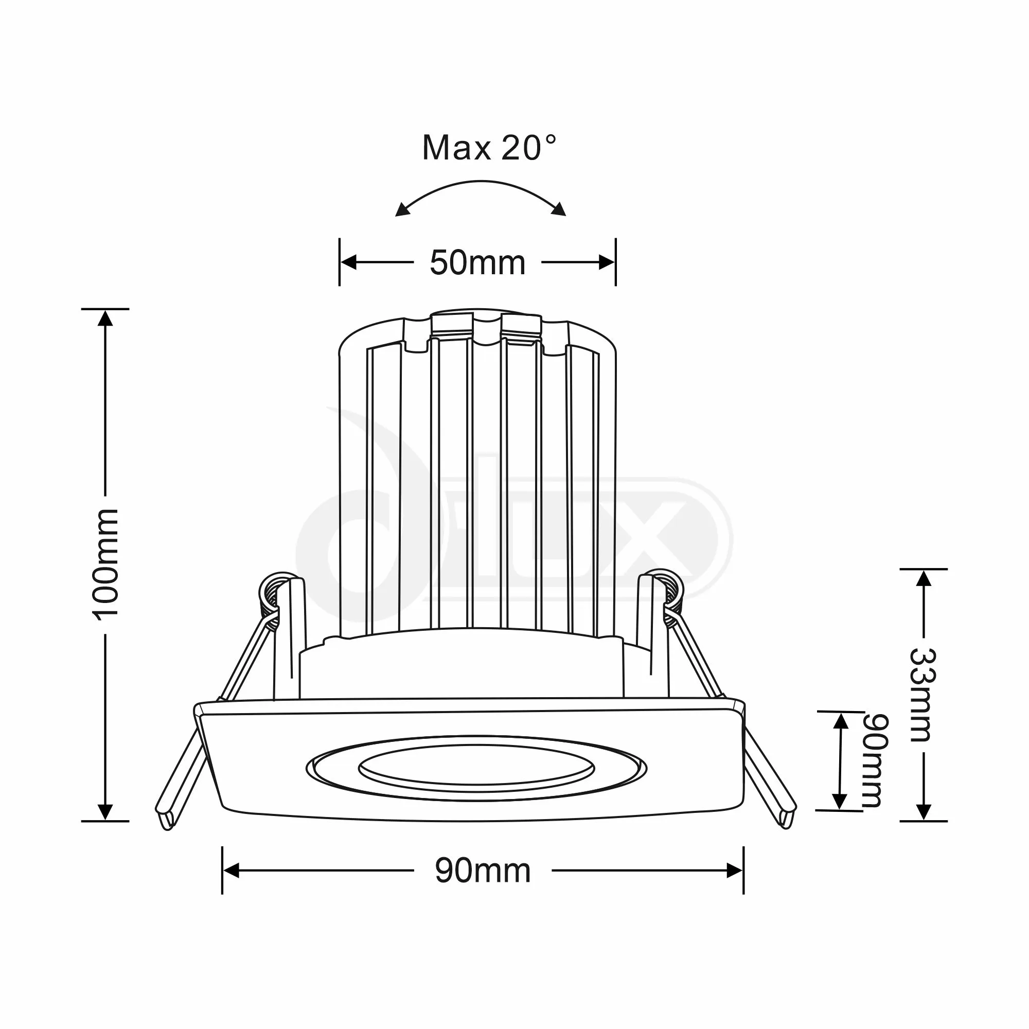 Bare S 10 Tridonic Powered 10W 2700K 710lm 36° CRI>90 LED Engine White Adjustable Square Recessed Spotlight, IP20 DM201431  Dlux Bare S 10